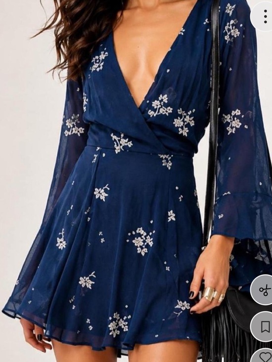 Free People Dresses & Skirts - Free People Navy Floral Wrap Mini Dress with Bell Sleeves